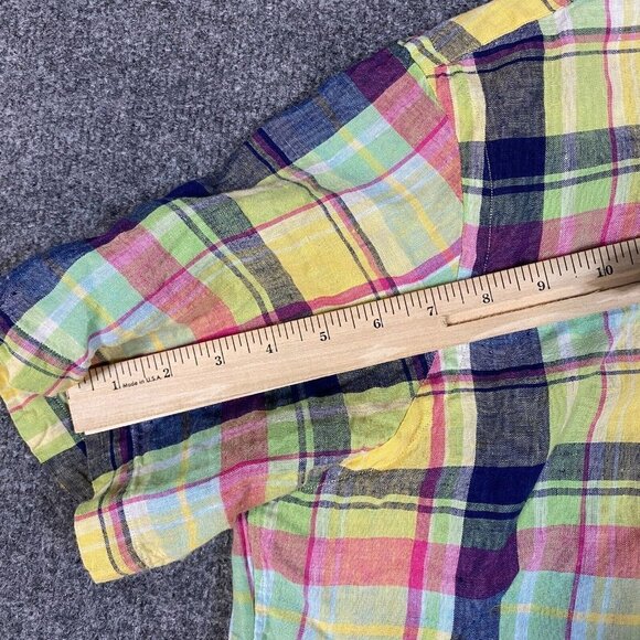 Polo Ralph Lauren Shirt L Blue Plaid 100% Linen Custom Fit Button Down Preppy - Picture 5 of 7
